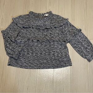 Crewcuts Ruffle Pullover in Superfine Yarn Heather Speckled Gray Girls Size 6-7